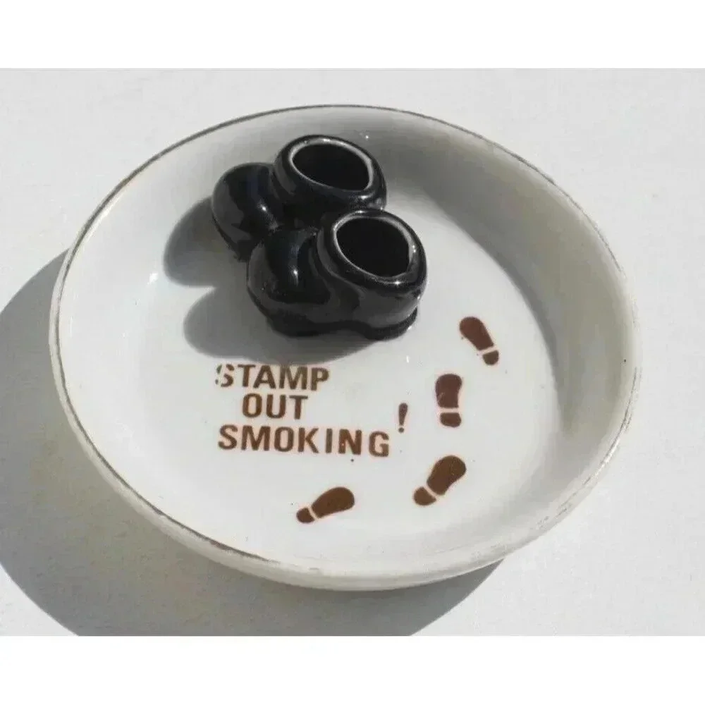 Vintage Funny STAMP OUT SMOKING Boots / Shoes Cigarettes Smoke Butt Ashtray